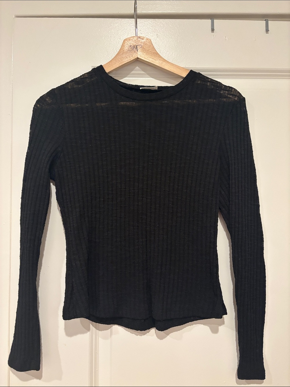 Free People Black Ribbed Long-Sleeve Crew Top